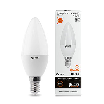 Лампа светодиодная LED-СВЕЧА 6Вт E14 3000K 420Лм Elementary GAUSS в Чите