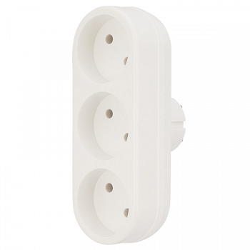 Тройник электрический линейный 6-10 А без заземления белый REXANT в Чите