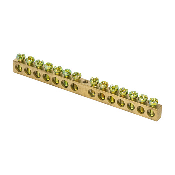 Шина PEN "ноль-земля" (6х9мм) 14 отверстий латунь крепеж по центру EKF PROxima в Чите