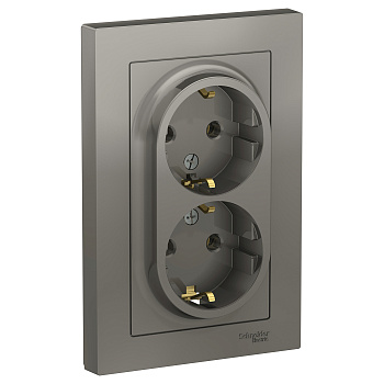 Розетка двойная AtlasDesign SE с заземлением сталь в сборе в Чите