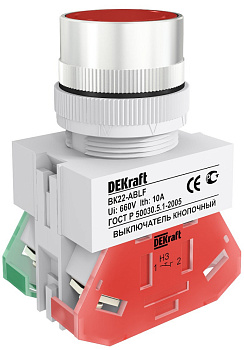Выключатель кнопочный ABLF D22 КРАСНЫЙ 220В ВK-22 DEKraft в Чите