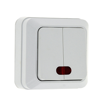 Рим Выключатель 2-клавишный с индикатором 10А белый EKF в Чите