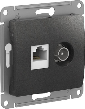 Розетка двойная ТВ+компьютерная RJ45, категории 5Е Glossa SE антрацит в Чите
