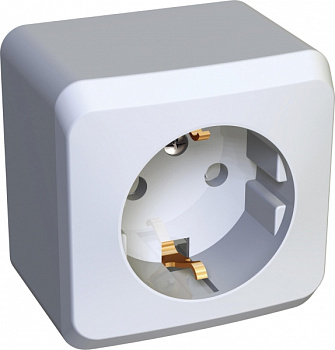 Розетка одинарная ЭТЮД SE накладная со шторками с заземлением белая в Чите