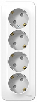 Розетка четырехместная BLANCA накладная с заземлением со шторками с изоляционной пластиной белая в Чите