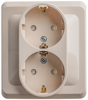 Розетка двойная ЭТЮД SE заземлением со шторками крем в Чите