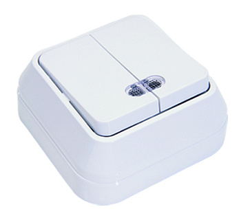 Выключатель двухклавишный накладной с подсветкой MAKEL белый в Чите