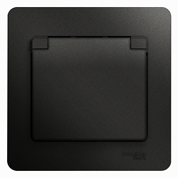 Розетка одинарная Glossa SE с крышкой с заземлением антрацит в сборе в Чите