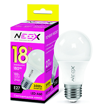 Лампа светодиодная LED-A60 18Вт 230В Е27 3000К 1440Лм NEOX в Чите