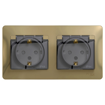 Розетка двойная Glossa SE IP44 с заземлением со шторками титан в сборе в Чите