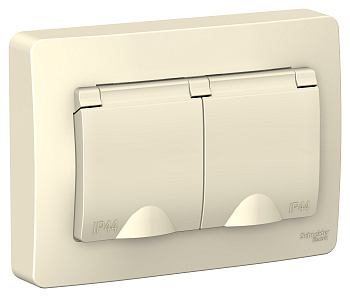 Розетка двойная BLANCA SE с крышкой с заземлением со шторками IP44 молочная в Чите