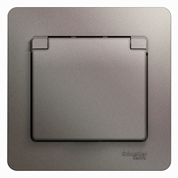 Розетка одинарная Glossa SE со шторками с крышкой с заземлением платина в сборе в Чите