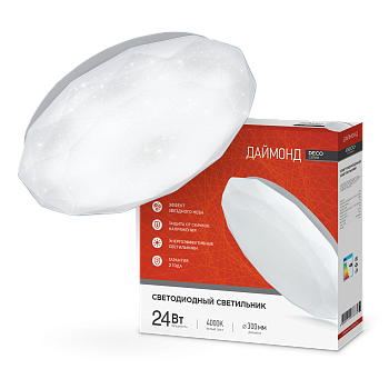 Светильник светодиодный серии DECO ДАЙМОНД 24Вт 230В 4000К 2160Лм 330х55мм IN HOME в Чите
