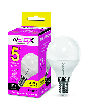 Лампа светодиодная LED-ШАР 5Вт 230В Е14 3000К 400Лм NEOX в Чите