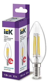 Лампа LED C35 свеча прозрачная 7Вт 230В 4000К E14 серия 360° IEK в Чите