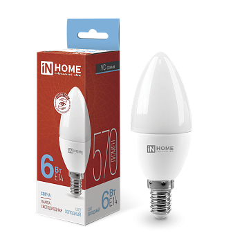 Лампа светодиодная LED-СВЕЧА-VC 6Вт 230В Е14 6500К 570Лм IN HOME в Чите