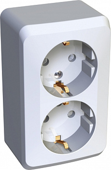 Розетка двойная ЭТЮД SE накладная со шторками с заземлением белая в Чите