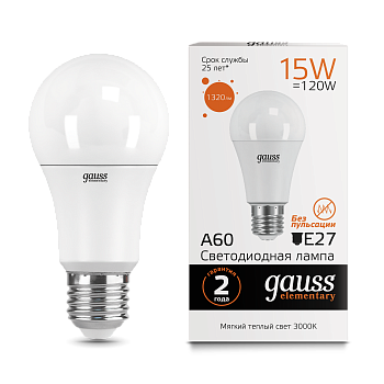 Лампа светодиодная LED-A60 15Вт E27 3000K 1320Лм Elementary GAUSS в Чите