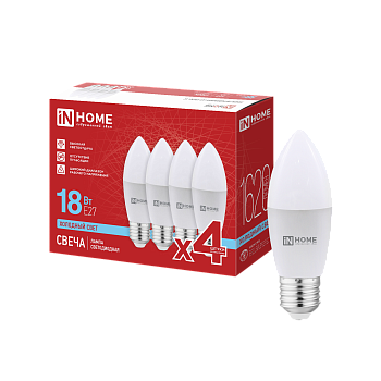 Лампа светодиодная LED-СВЕЧА-VC 4PACK 18Вт 230В Е27 6500К 1620Лм (4шт./упак) IN HOME в Чите