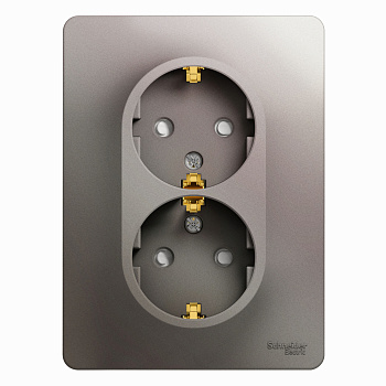 Розетка двойная Glossa SE с заземлением со шторками платина в сборе в Чите