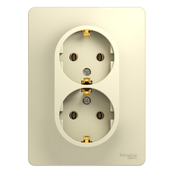 Розетка двойная Glossa SE с заземлением бежевая в сборе в Чите