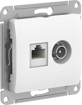 Розетка двойная ТВ+компьютерная RJ45, категории 5Е Glossa SE белая в Чите