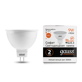 Лампа светодиодная LED-MR16 GU5.3 9Вт 3000K 640Лм Elementary GAUSS в Чите