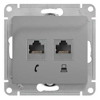 Розетка двойная компьютерная RJ45+RJ45 Glossa SE алюминий в Чите