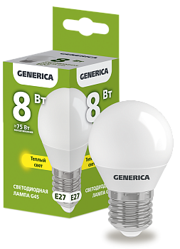 Лампа LED G45 шар 8Вт 230В 3000К E27 GENERICA в Чите