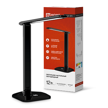 Светильник настольный светодиодный SIMPLE ССО-08Ч 12Вт 600Лм сенсор, адаптер ЧЕРНЫЙ IN HOME в Чите