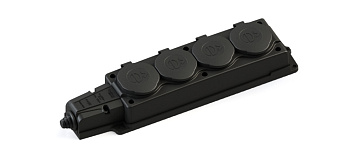 Розетка (Каучук) 4 места 2К+3 MultiSet IP44 черная в Чите