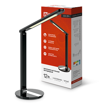 Светильник настольный светодиодный SIMPLE ССО-07Ч 12Вт 600Лм сенсор, адаптер ЧЕРНЫЙ IN HOME в Чите