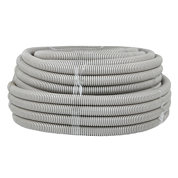 Труба гофрированная ПВХ с протяжкой d=32 мм (50 м) серая Plast EKF в Чите