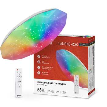 Светильник светодиодный COMFORT DIAMOND-RGB 55Вт 230В 3000-6500K 4400Лм 385x75мм с пультом дистанционного управления IN HOME в Чите