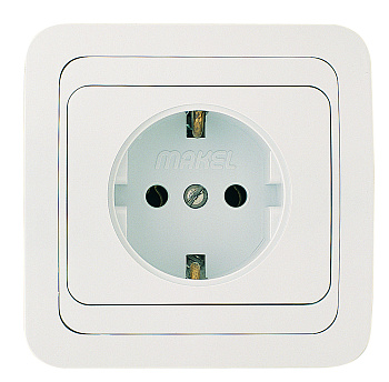 Розетка одинарная МИМОЗА MAKEL с заземлением белая в Чите