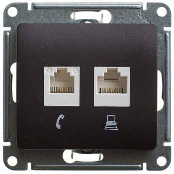 Розетка двойная компьютерная RJ45+RJ45 Glossa SE шоколад в Чите