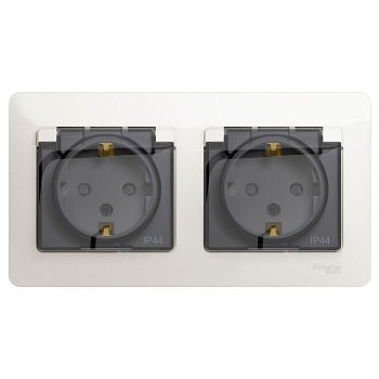 Розетка двойная Glossa SE IP44 с заземлением со шторками перламутр в сборе в Чите