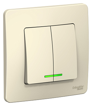 Выключатель двухклавишный BLANCA SE с подсветкой молочный в Чите