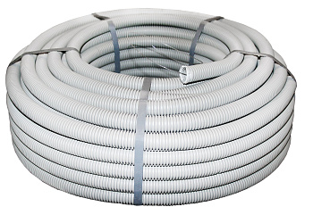 Труба гофрированная ПВХ с протяжкой d=25 мм (50 м) серая Plast EKF в Чите