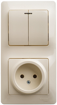 Выключатель двухклавишный с розеткой Glossa SE с подсветкой бежевый в Чите