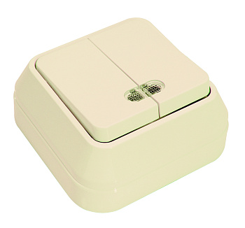 Выключатель двухклавишный накладной с подсветкой MAKEL крем в Чите