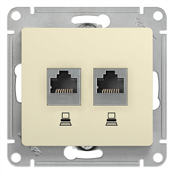 Розетка двойная компьютерная RJ45+RJ45 Glossa SE молочная в Чите