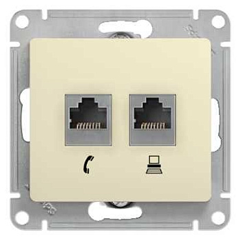 Розетка двойная компьютерная RJ45+RJ45 Glossa SE бежевая в Чите