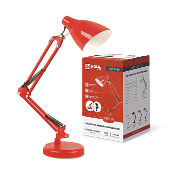 Светильник настольный под лампу на основании + струбцина СНО 17К 60Вт E27 230В КРАСНЫЙ IN HOME в Чите