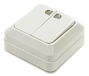 Выключатель двухклавишный с подсветкой BOLLETO белый накладной 7123 IN HOME в Чите