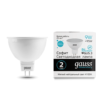 Лампа светодиодная LED-MR16 GU5.3 9Вт 4100K 660Лм Elementary GAUSS в Чите