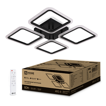 Светильник светодиодный ELEGANT ARIS-B 60Вт 230В 3000-6500K 4700Лм 450х450х75мм c пультом ДУ черный IN HOME в Чите