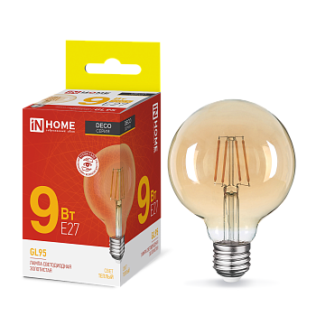 Лампа светодиодная LED-GL-95-deco gold 9Вт 230В Е27 3000К 1040Лм золотистая IN HOME в Чите