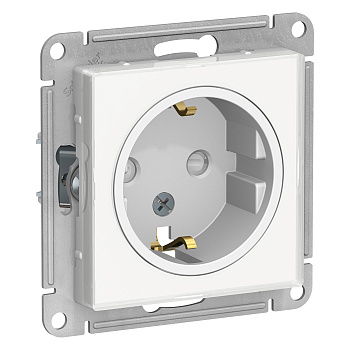 Розетка одинарная AtlasDesign ART SE с заземлением со шторками белая в Чите