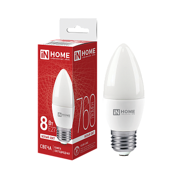 Лампа светодиодная LED-СВЕЧА-VC 8Вт 230В Е27 4000К 760Лм IN HOME в Чите
